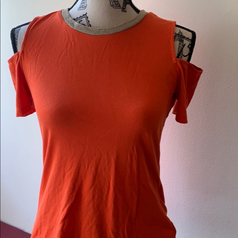 Michael Kors orange & gold cold shoulder tee Small